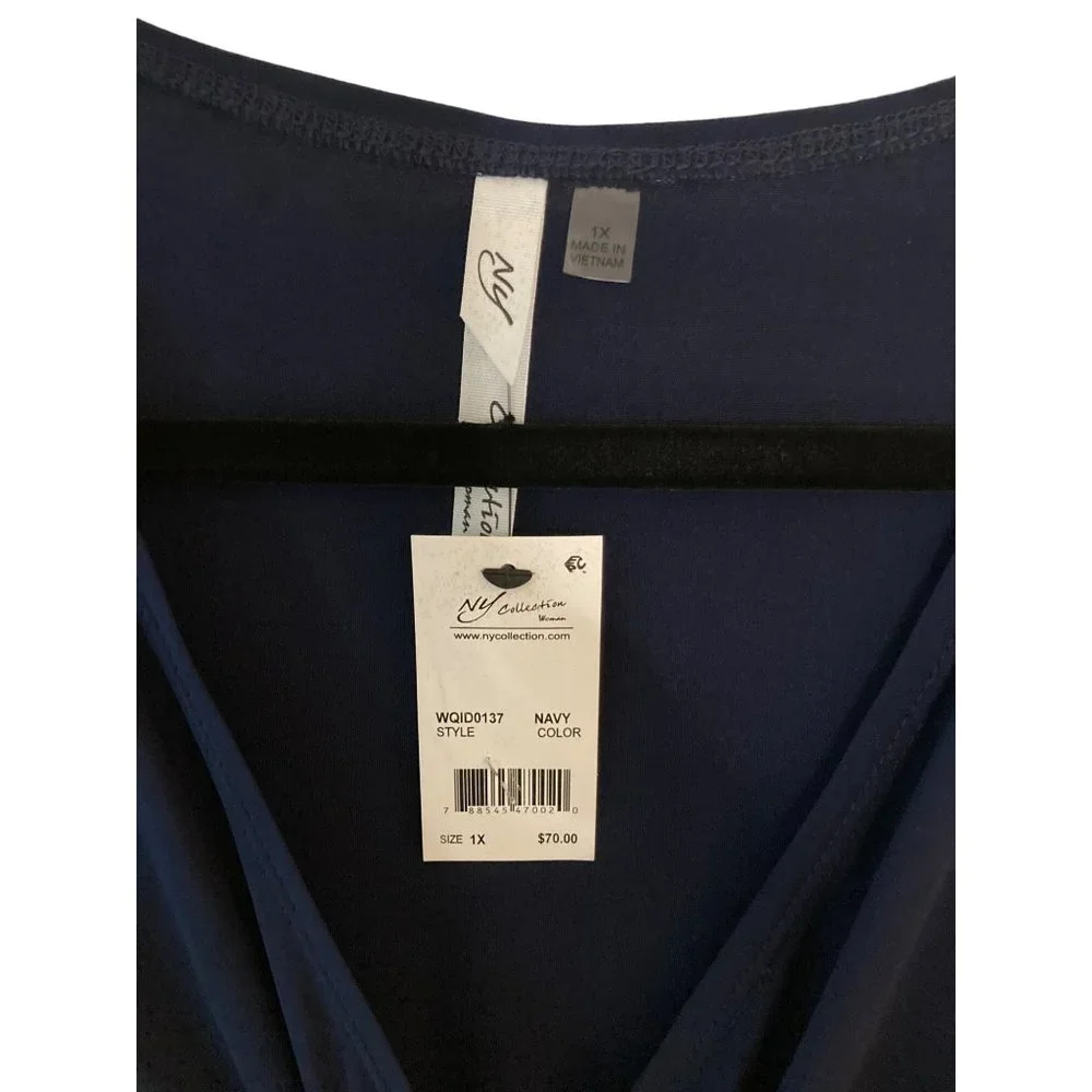 NWT NY COLLECTION PLUS SIZE RUCHED A-LINE DRESS NAVY 1X - Picture 4 of 10